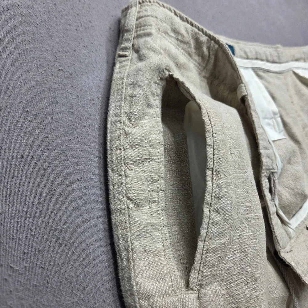 Perry Ellis Mens 38x30 Linen Blend Drawstring Pants Beige Straight Leg Size